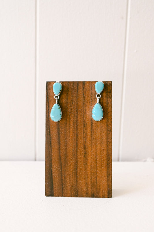 Navajo Double Drop Kingman Turquoise Sterling Silver Earrings