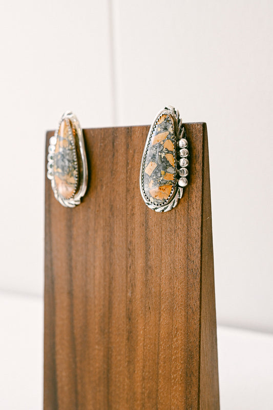 Virginia Cadman Navajo Firestorm Jasper Sterling Silver Earrings