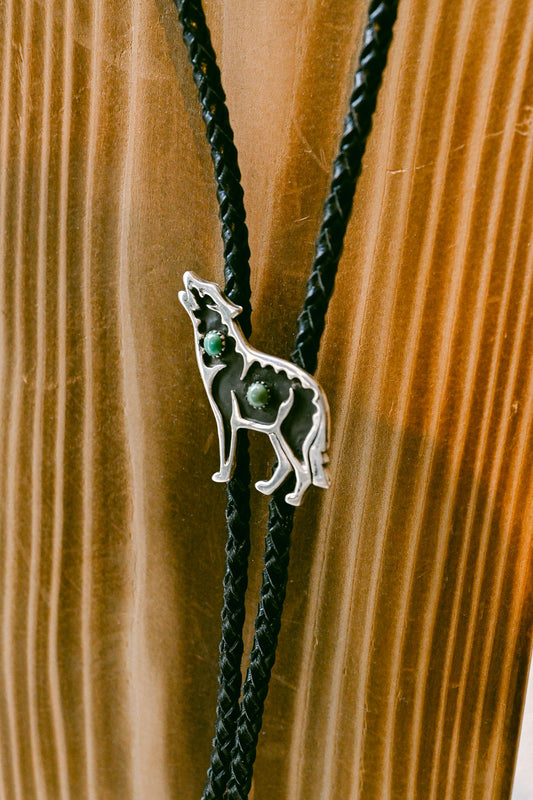 Jeff Nelson Navajo Turquoise Sterling Silver Howling Wolf Bolo