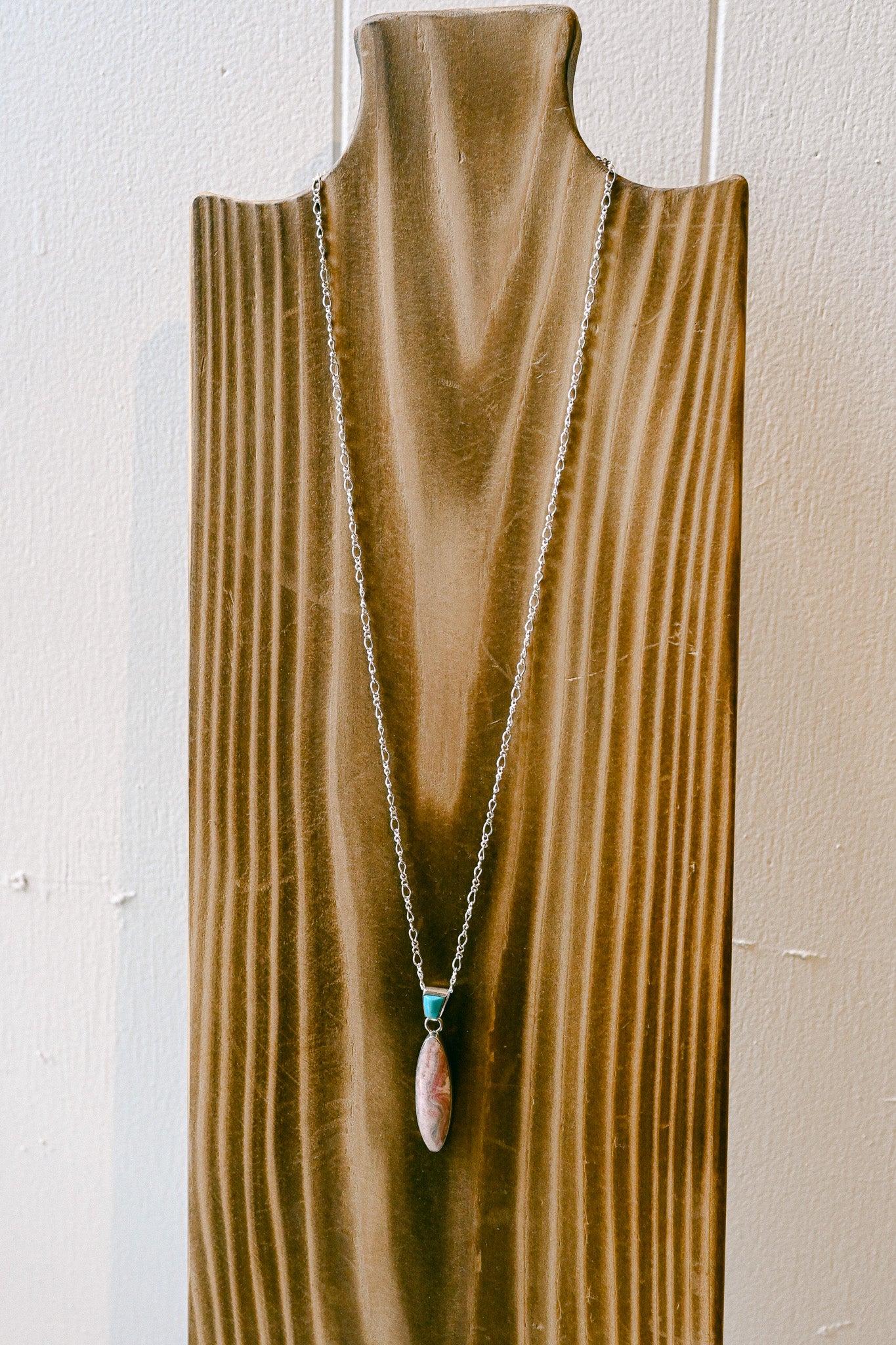 Navajo Sterling Silver Double Drop Gemstone Pendant Necklace with Chain