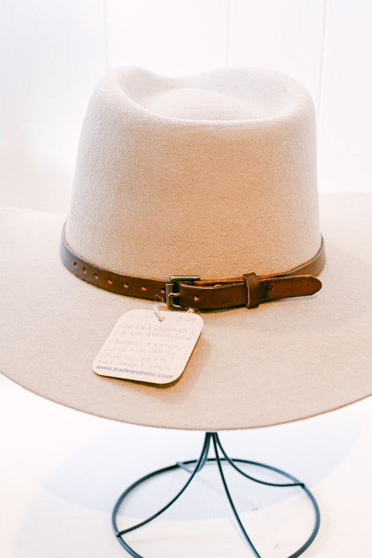 Leather Hat Band with Navajo Sterling Silver Concho