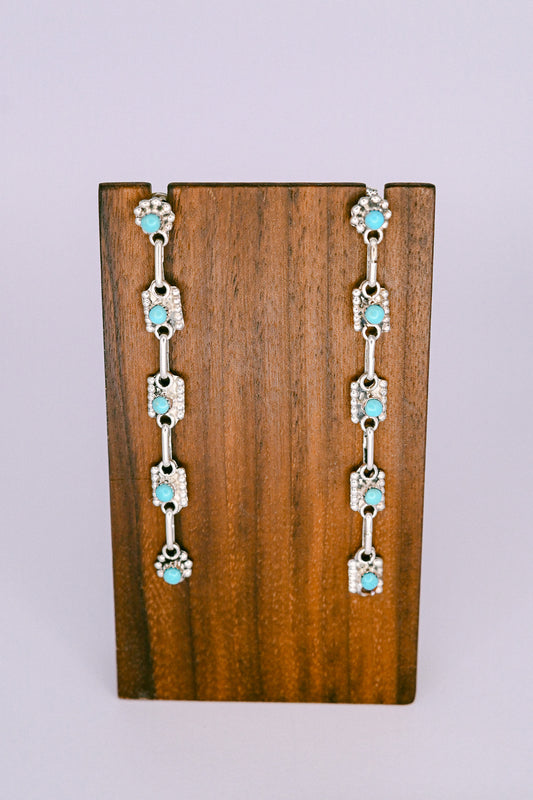 Rena Laate Zuni Sterling Silver Turquoise Dangle Earrings