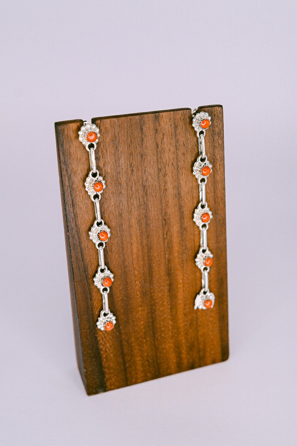 Rena Laate Zuni Sterling Silver Red Coral Dangle Earrings