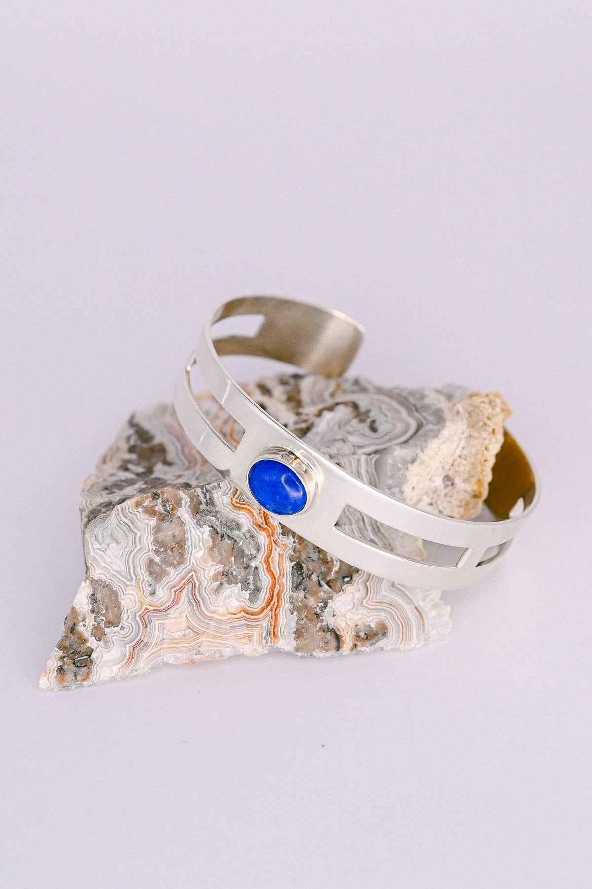 Harold Joe Navajo Lapis Lazuli and Sterling Silver Geometric Cuff Bracelet
