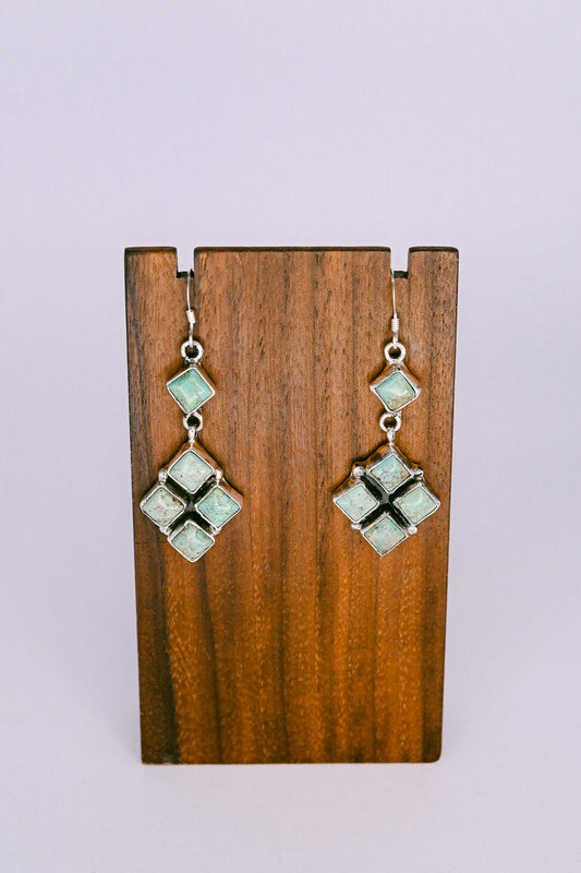 Martha Silversmith Navajo Royston Turquoise and Sterling Silver Diamond Shaped Earrings