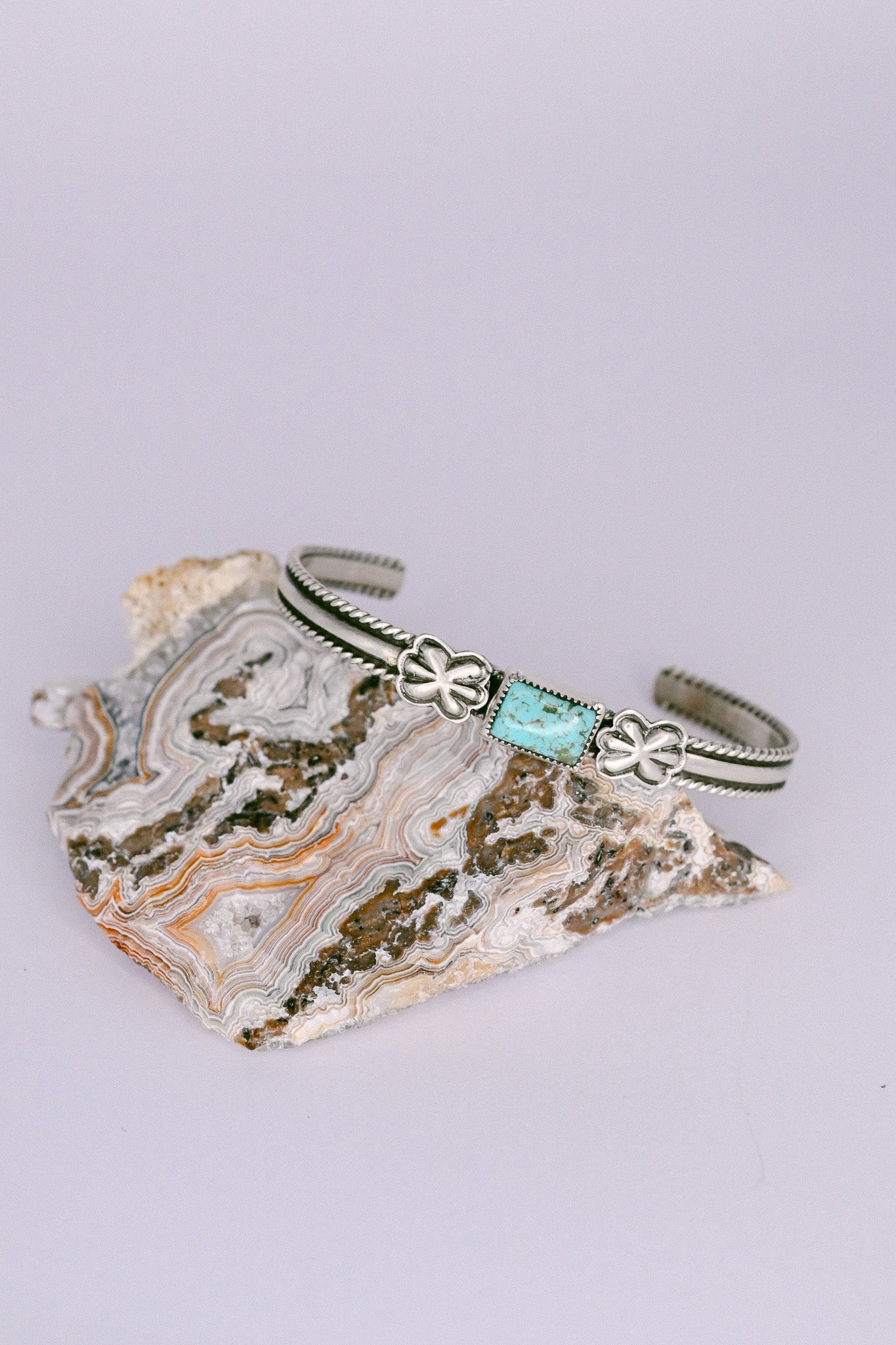 Dorothy Secatero Navajo Stamped Sterling Silver and Turquoise Bracelet