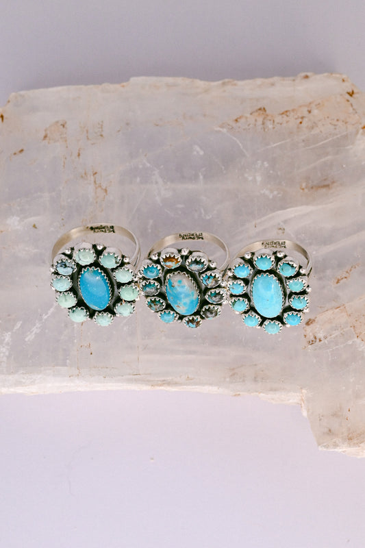 Martin Perry Navajo Sterling Silver and Turquoise Flower Ring