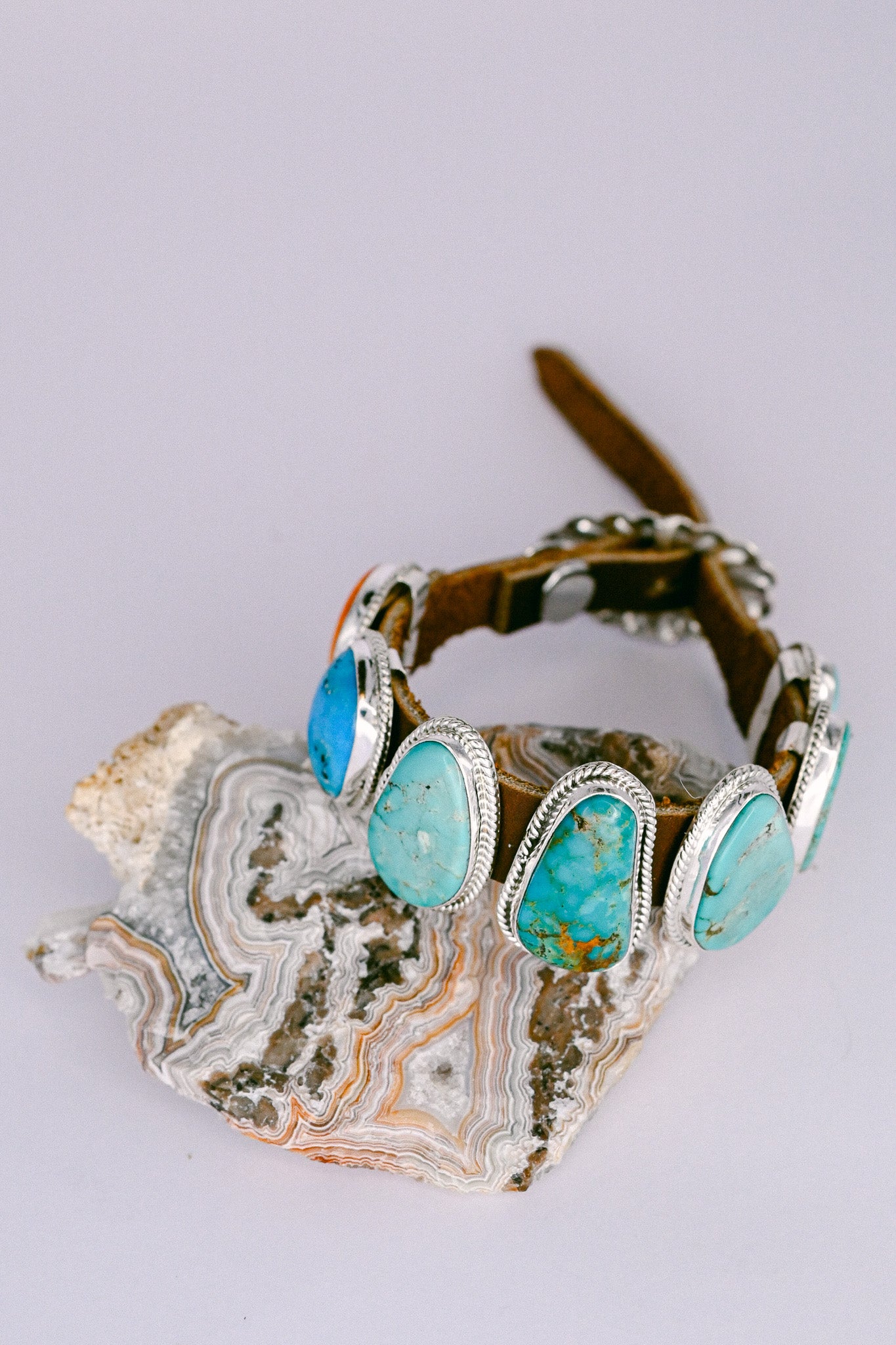 Dan Morgan Navajo Turquoise Spiny Oyster Sterling Silver Leather Bracelet