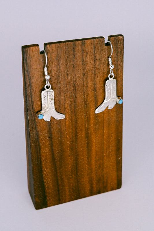Lorraine Chee Navajo Sterling Silver Turquoise Cowboy Boot Hook Earring