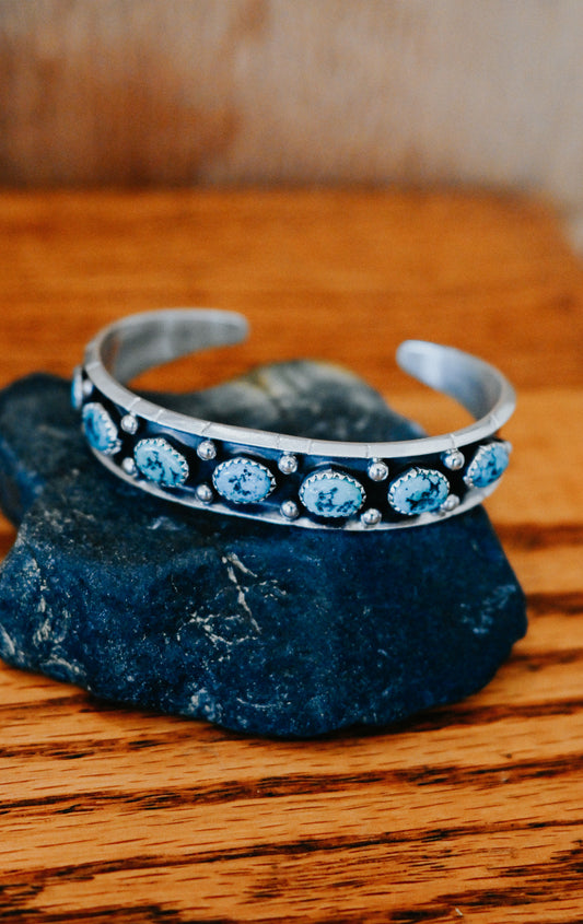Reed Charley Navajo Handmade Sterling Silver Kingman Turquoise Bracelet