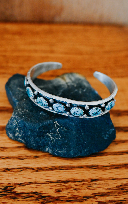 Reed Charley Navajo Handmade Sterling Silver Kingman Turquoise Bracelet
