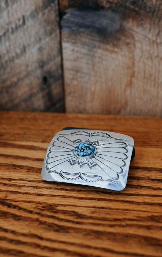 Joanne Begay Navajo Handmade Sterling Silver Prince Turquoise Belt Buckle