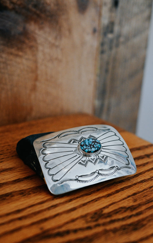 Joanne Begay Navajo Handmade Sterling Silver Prince Turquoise Belt Buckle