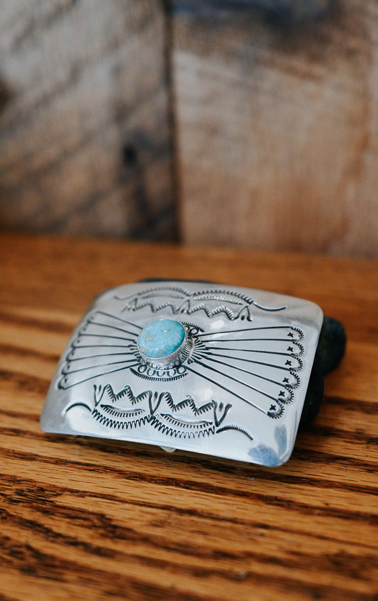 Joanne Begay Navajo Handmade Sterling Silver Sonoran Gold Turquoise Belt Buckle