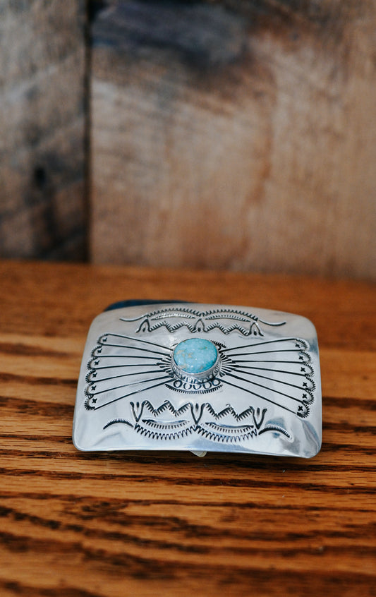 Joanne Begay Navajo Handmade Sterling Silver Sonoran Gold Turquoise Belt Buckle
