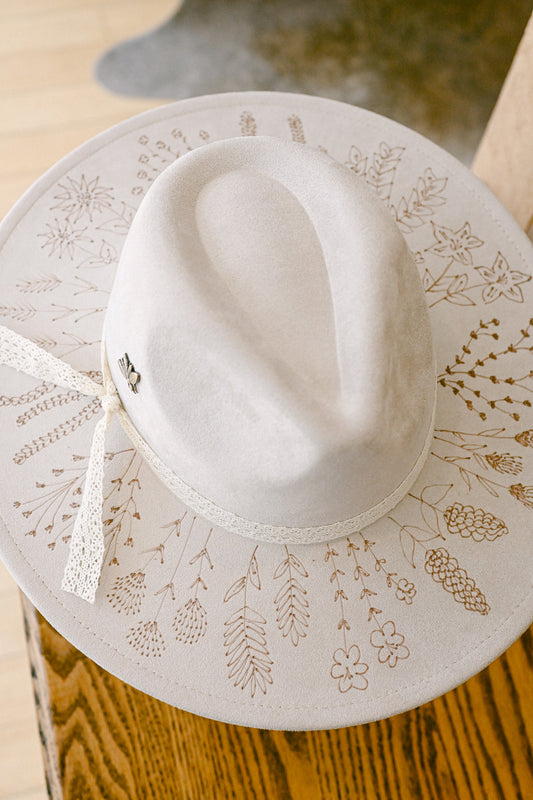 The Georgie - Hand-Burned Wildflower Hat