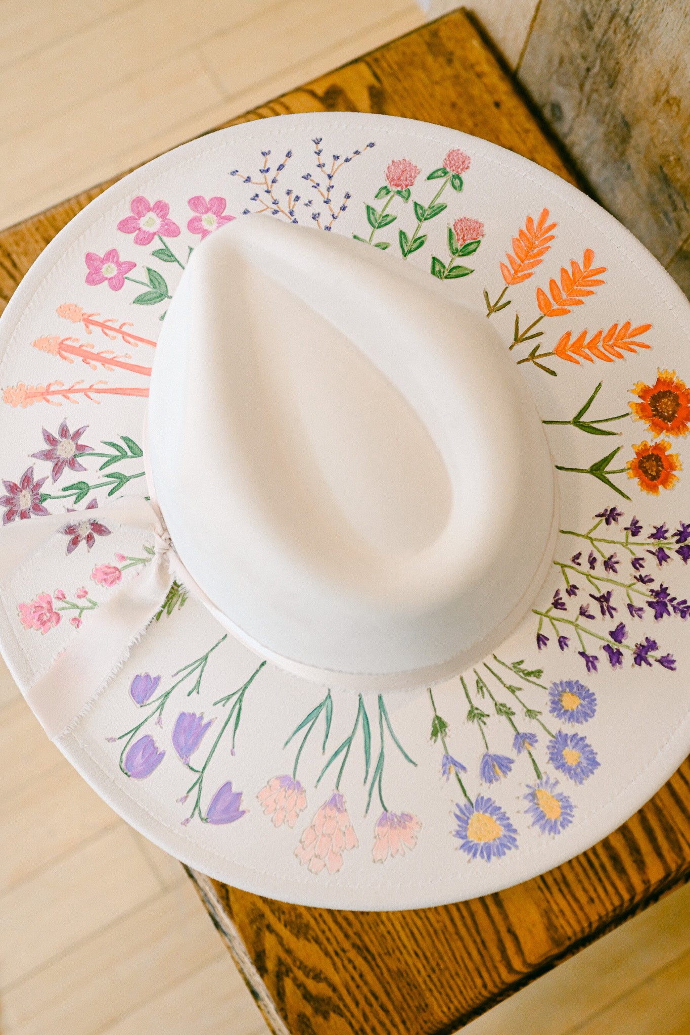 The Cora - Hand-Burned and Hand-Painted Wildflower Hat