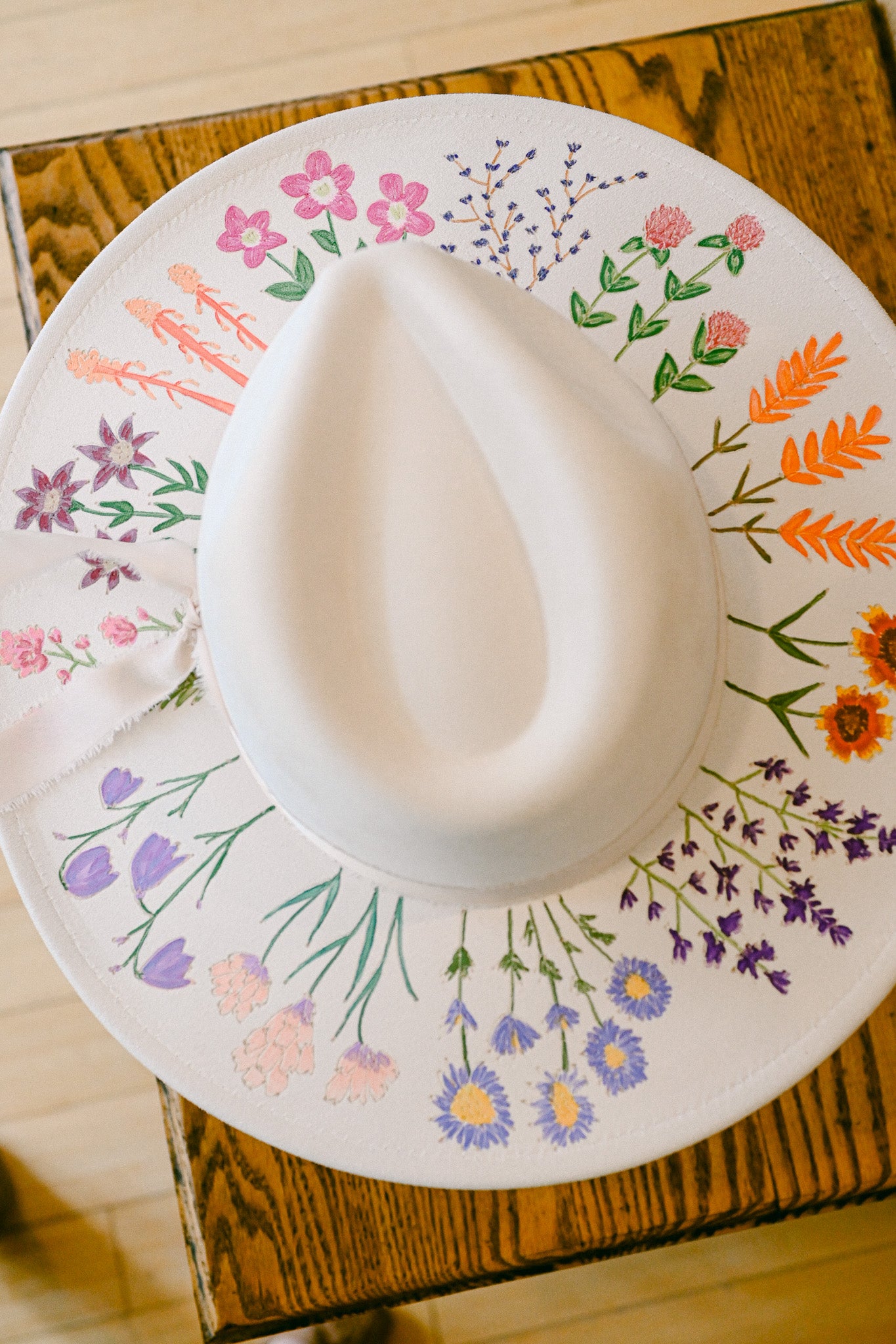 The Cora - Hand-Burned and Hand-Painted Wildflower Hat