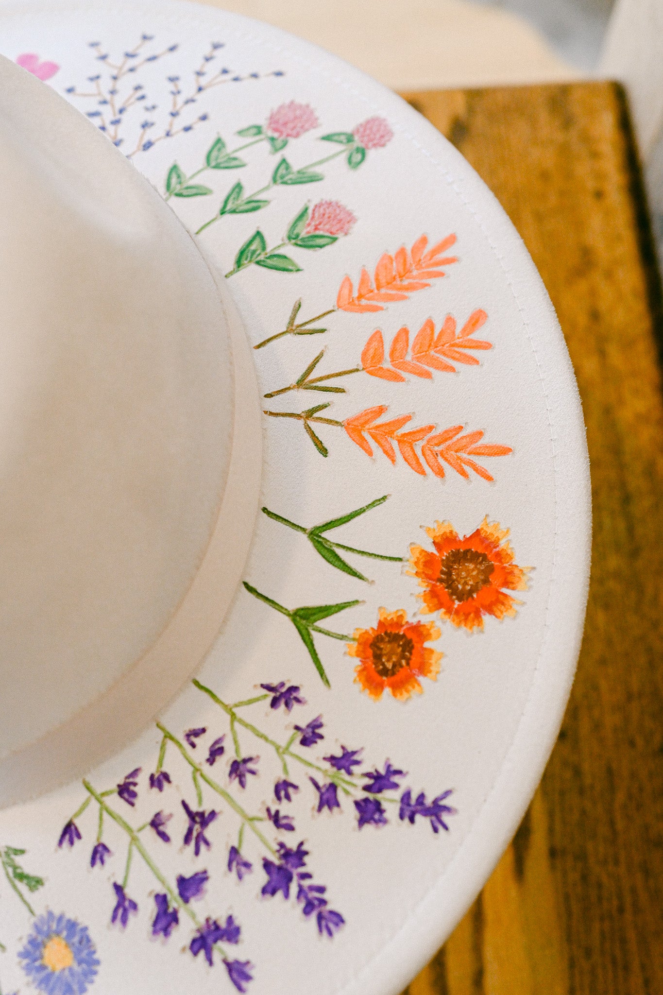 The Cora - Hand-Burned and Hand-Painted Wildflower Hat