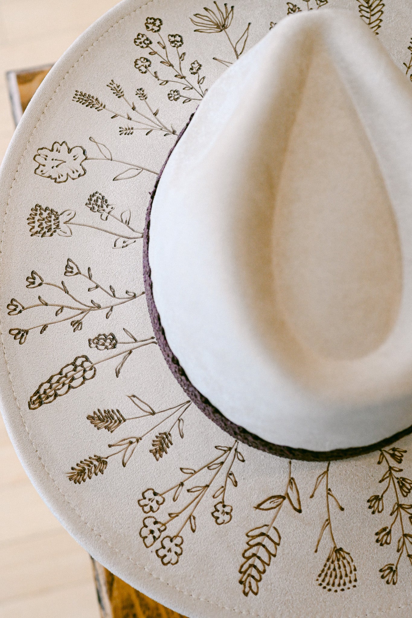 The Kacey - Hand-Burned Wildflower Hat