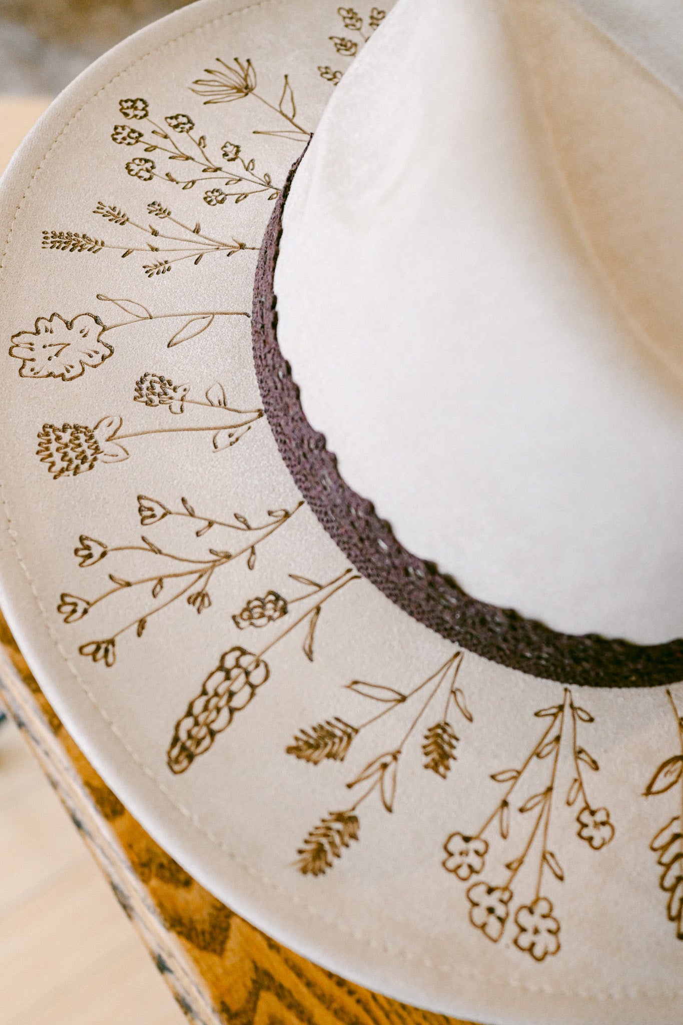 The Kacey - Hand-Burned Wildflower Hat