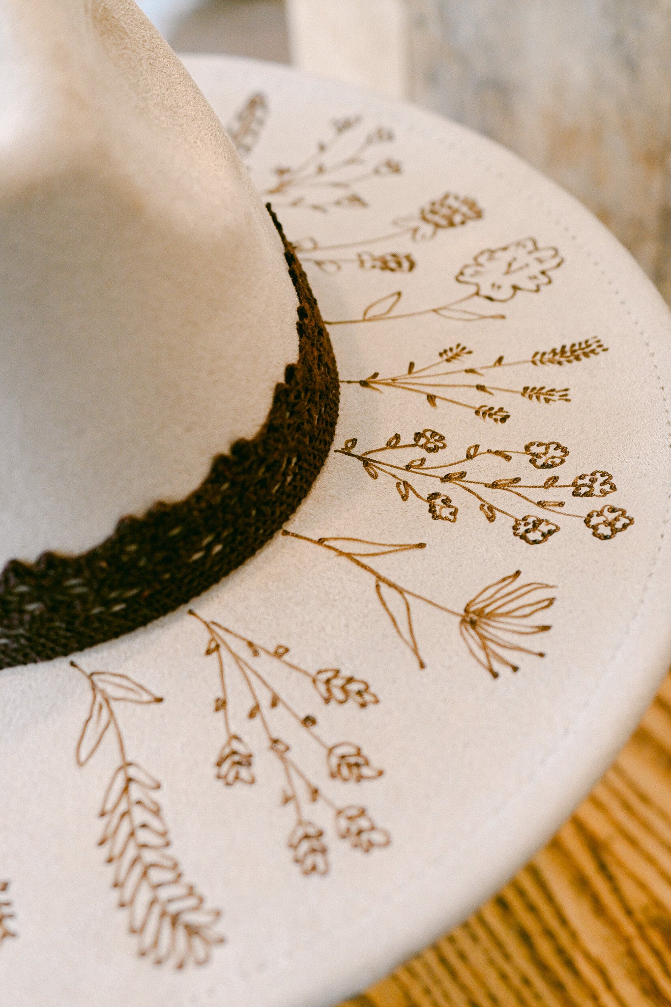 The Kacey - Hand-Burned Wildflower Hat