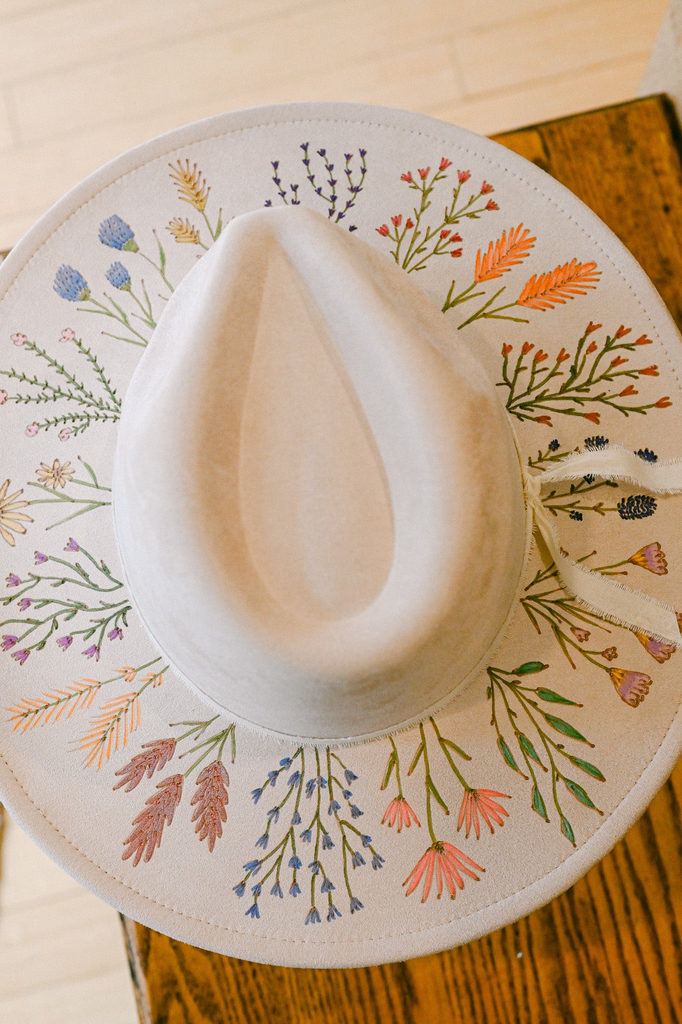 The Susannah - Hand Burned and Hand-Painted Wildflower Hat
