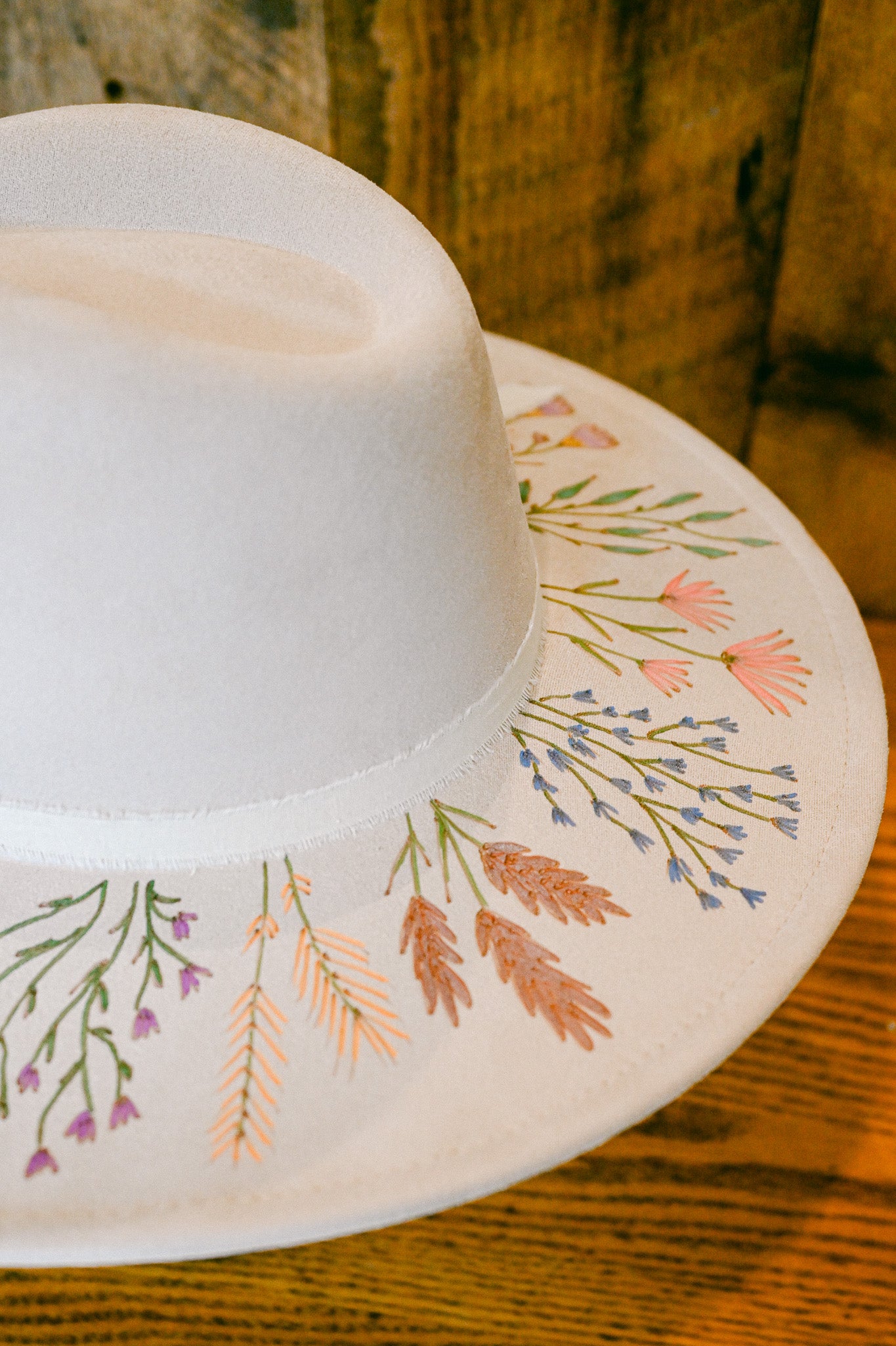 The Susannah - Hand Burned and Hand-Painted Wildflower Hat