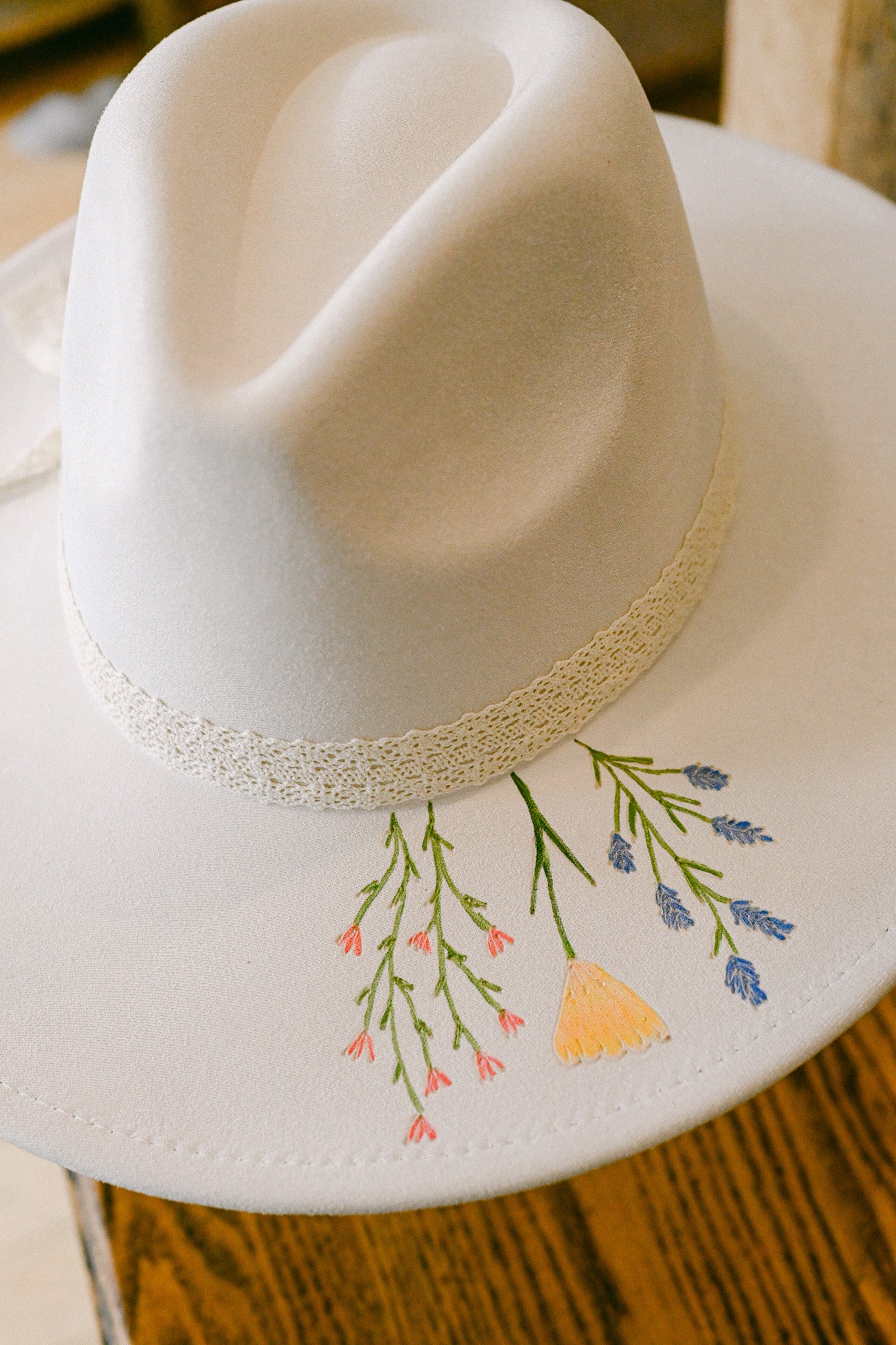 The Bonnie - Hand-Burned and Hand-Painted Wildflower Hat