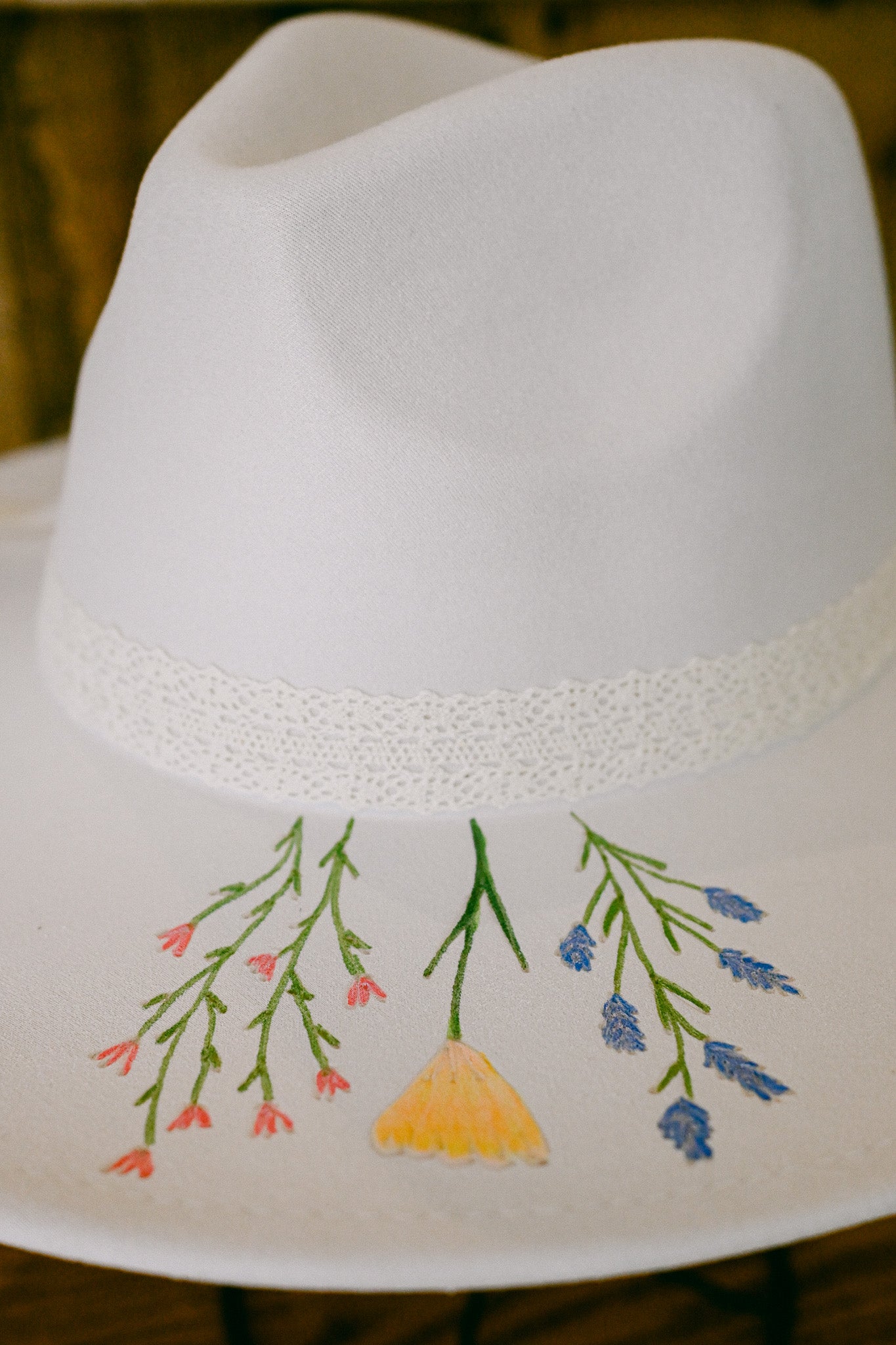 The Bonnie - Hand-Burned and Hand-Painted Wildflower Hat