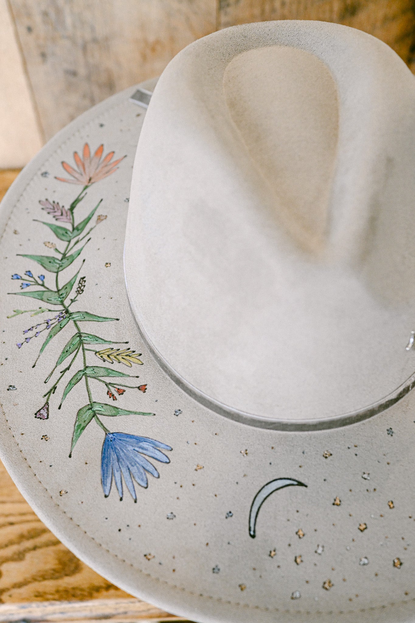 The Rhiannon - Hand-Burned and Hand-Painted Wildflower Hat
