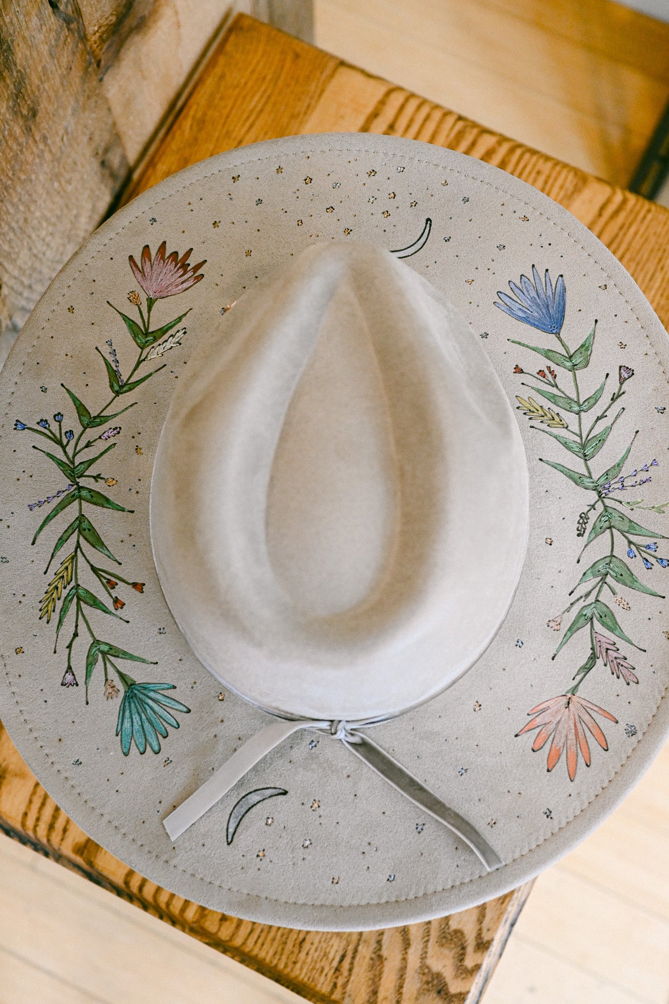 The Rhiannon - Hand-Burned and Hand-Painted Wildflower Hat