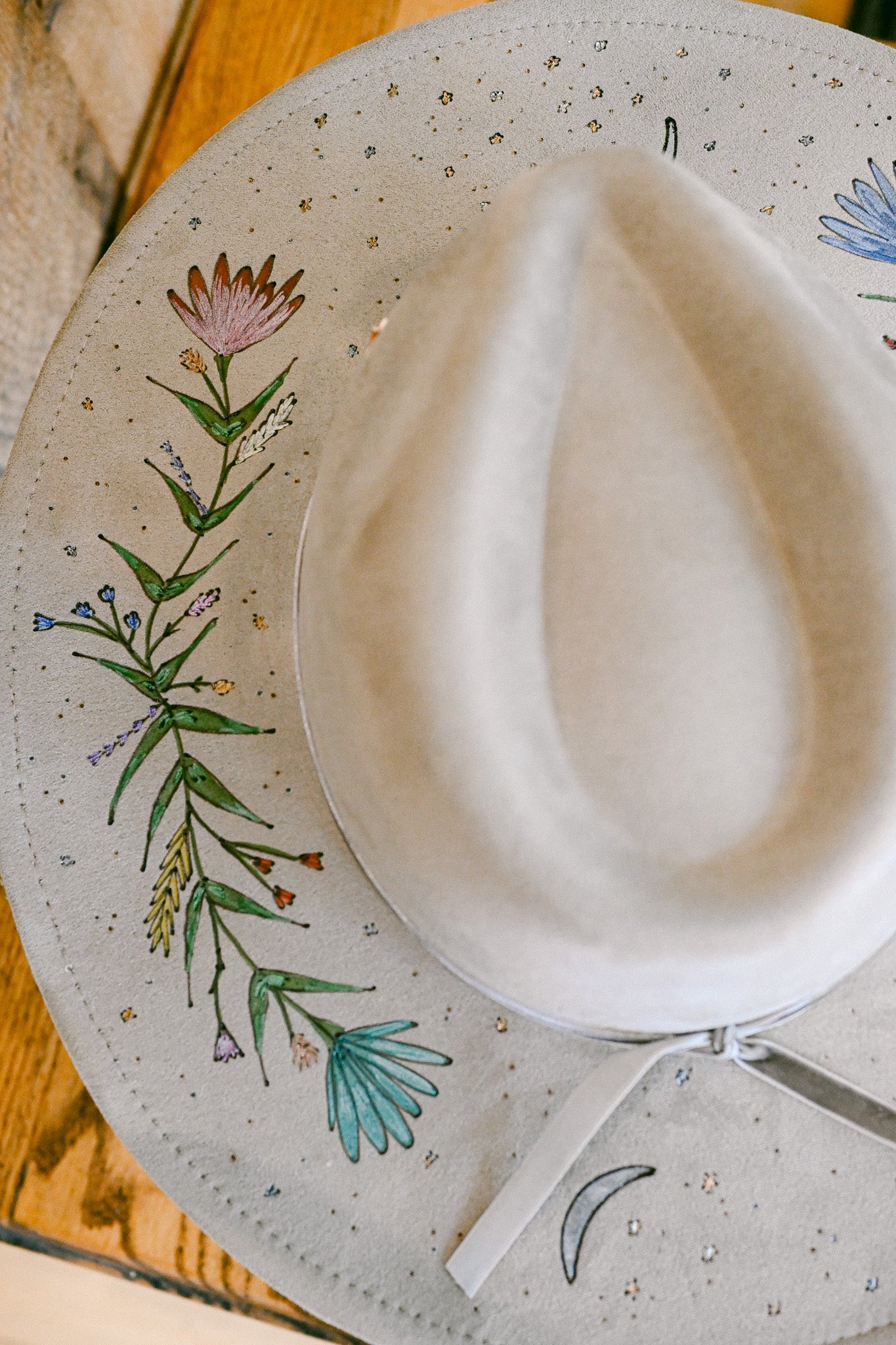 The Rhiannon - Hand-Burned and Hand-Painted Wildflower Hat