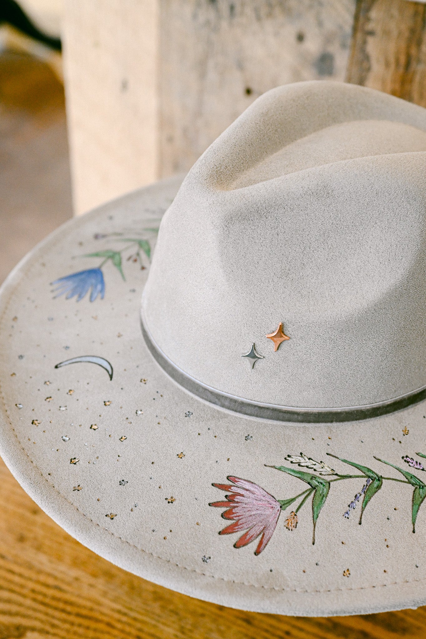 The Rhiannon - Hand-Burned and Hand-Painted Wildflower Hat
