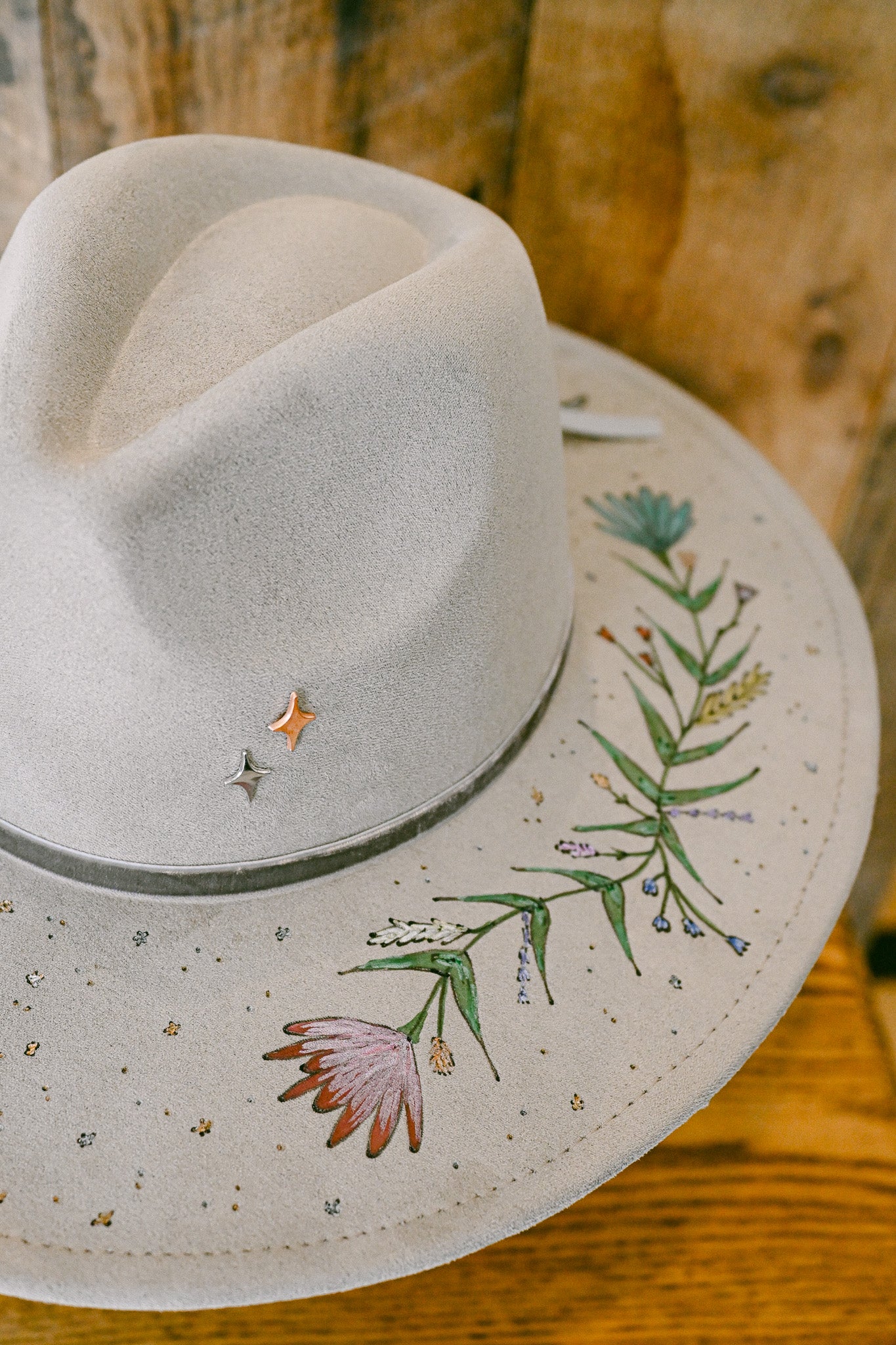 The Rhiannon - Hand-Burned and Hand-Painted Wildflower Hat