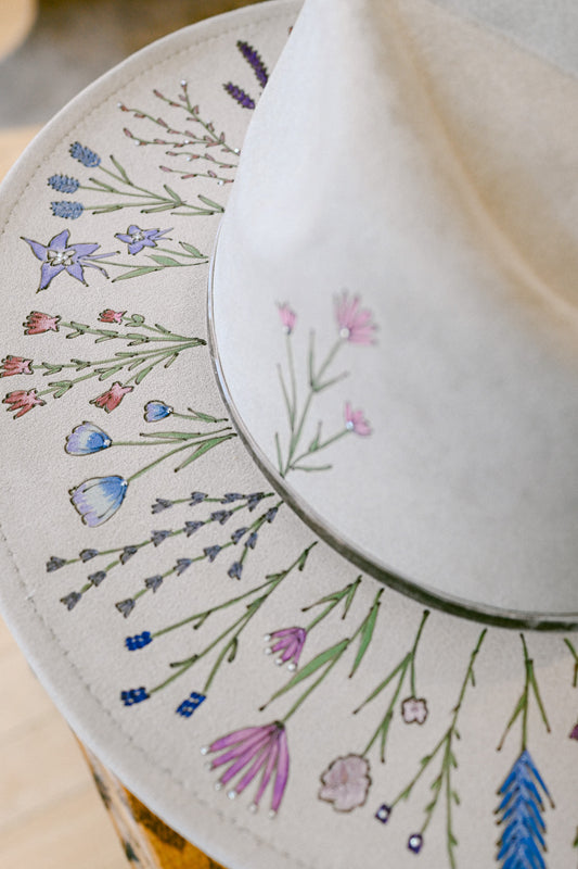 The Gemma - Hand-Burned & Hand-Painted Wildflower Hat