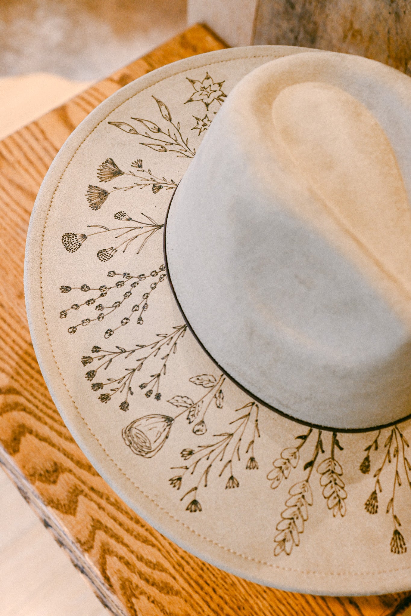 The Alice - Hand-Burned Wildflower Hat