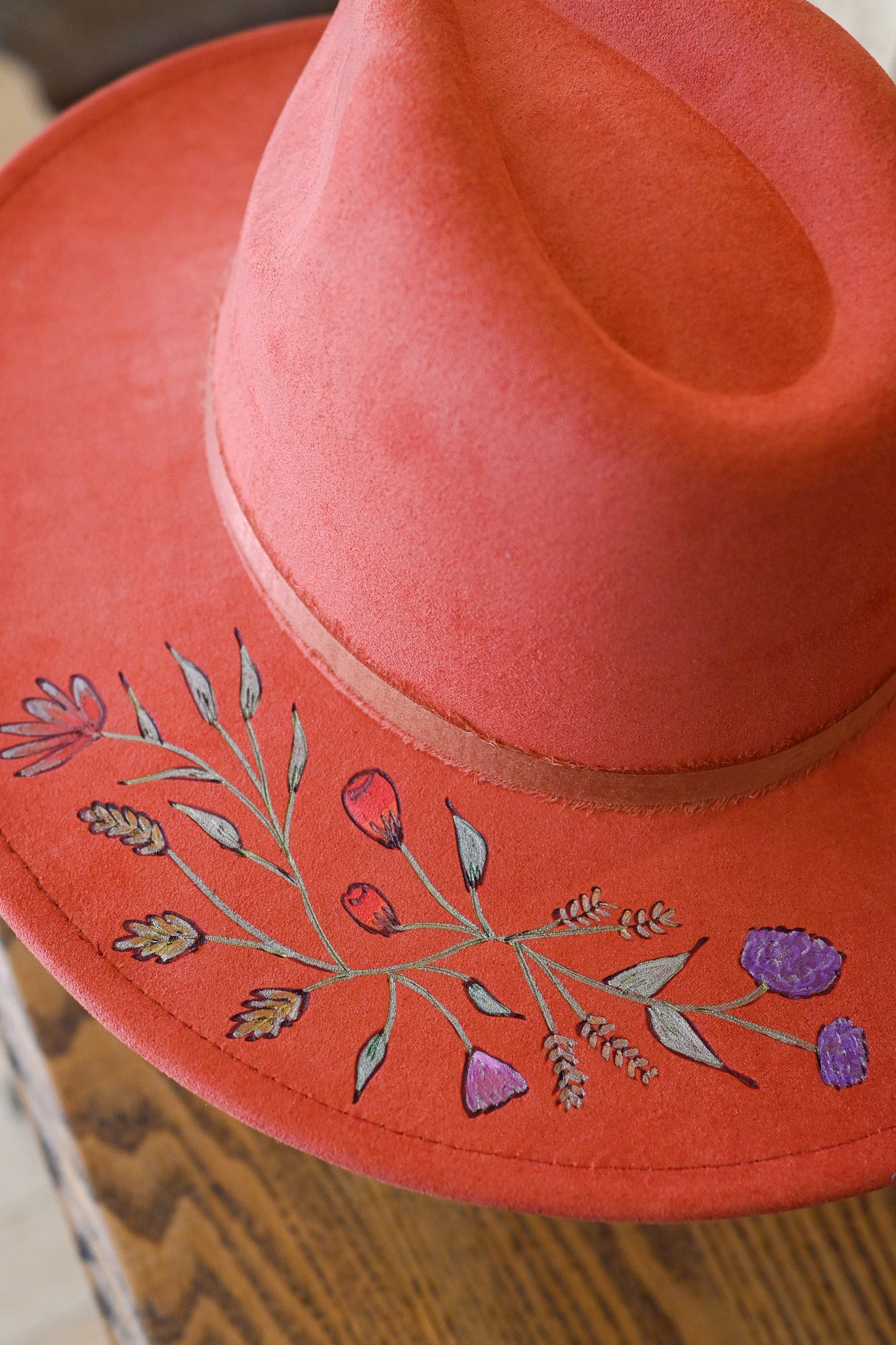The Sienna - Hand-Burned and Hand-Painted Wildflower Hat