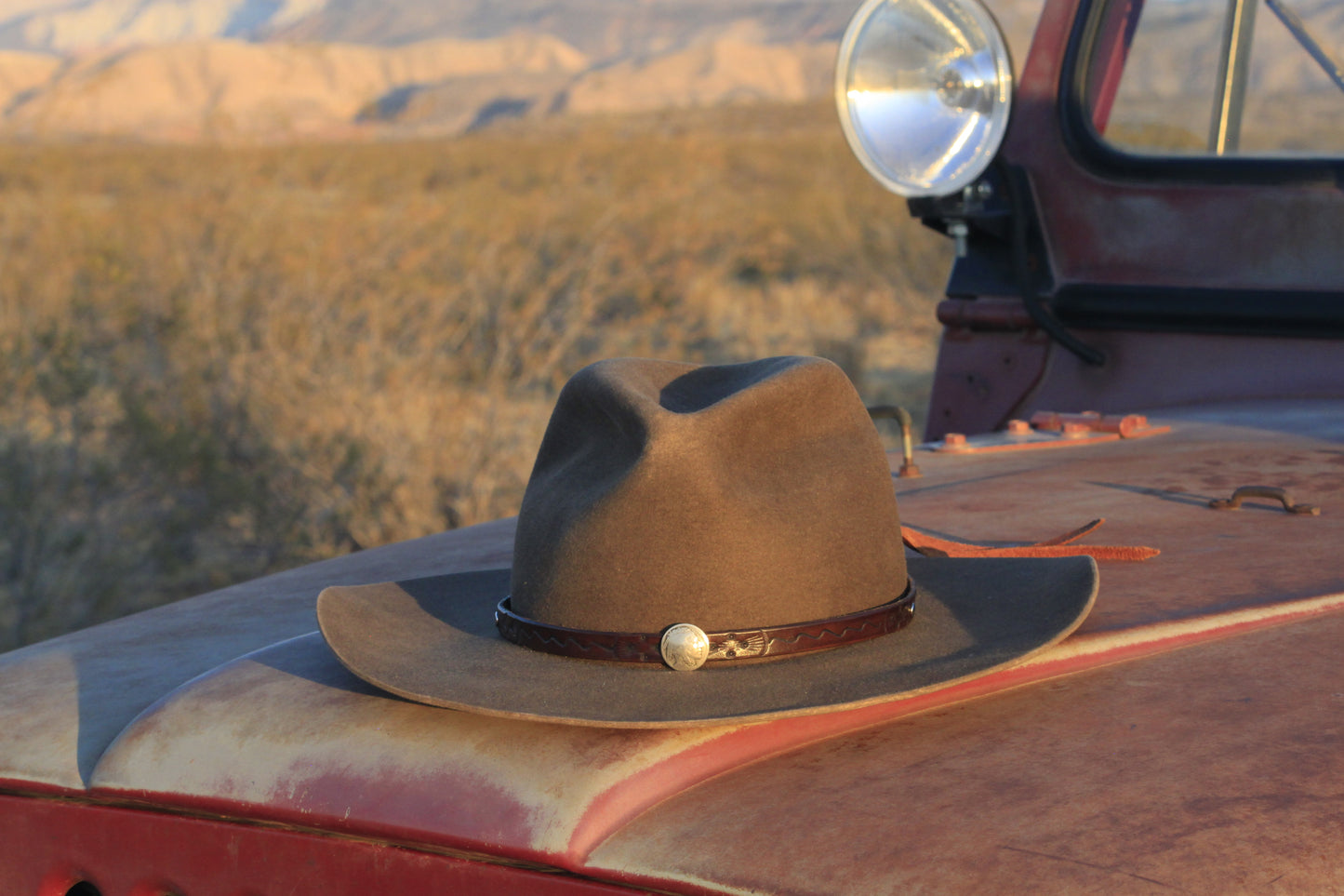 Stamped Leather Hat Band with Buffalo Nickel