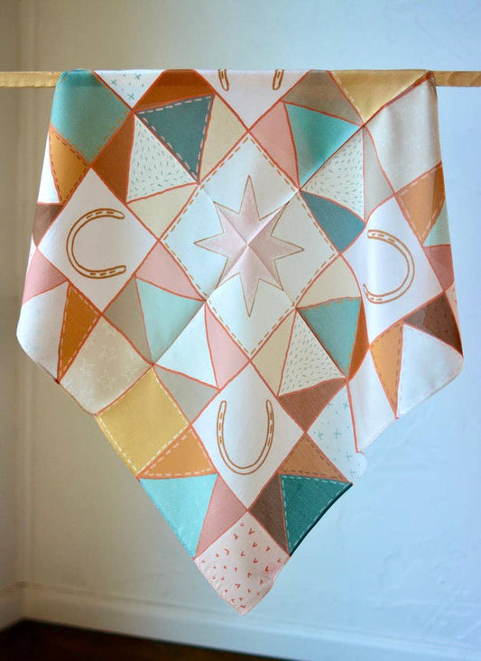 Western Horseshoe Vintage Patchwork Quilt Silk Wild Rag Scarf