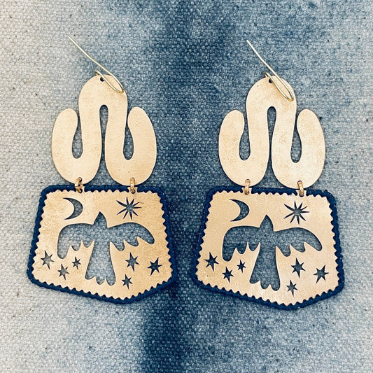Bird Brass Earrings, Bohemian Contemporary Handmade Jewelry