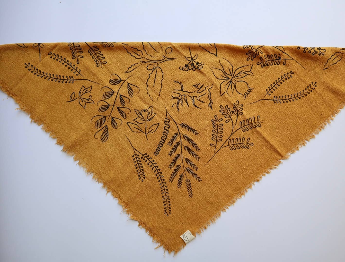 Desert Gold Botanical Print Naturally Dyed Bandana (black)