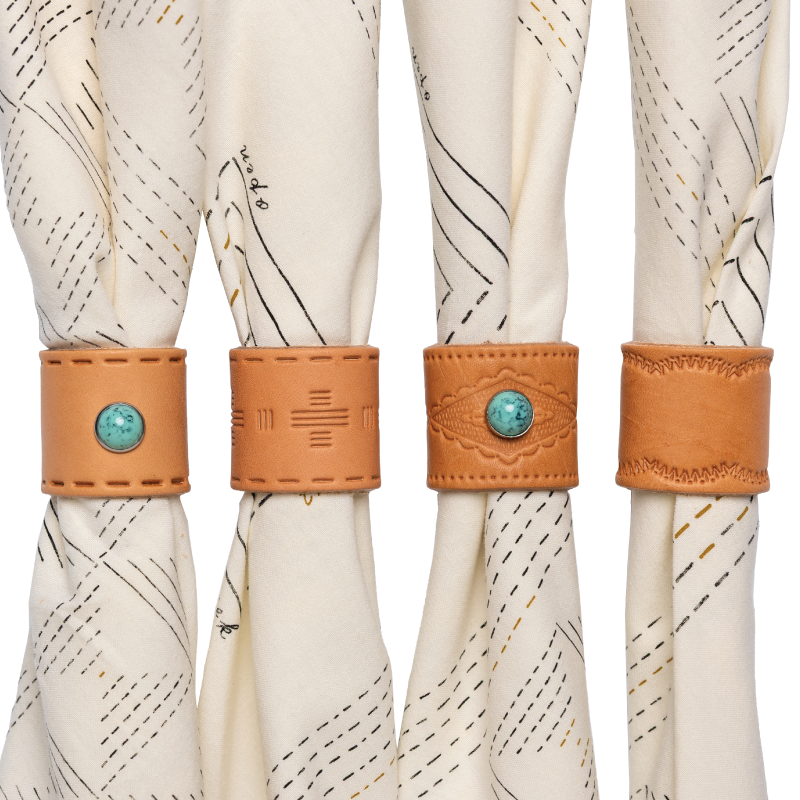 Leather Bandana Slide - Studded Diamond - Scarf Ring