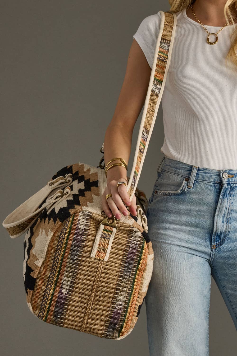 Cream, Black & Tan Western Duffel