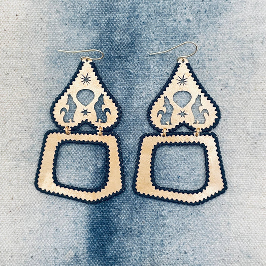 Wolf Brass Earrings, Bohemian Contemporary Handmade Jewelry