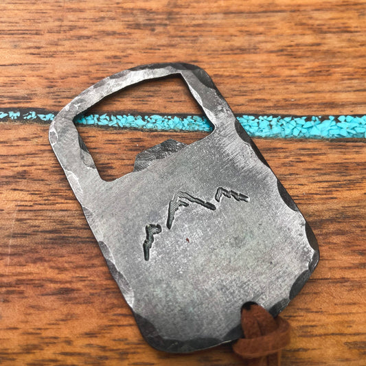Forged Steel Keychain Bottle Opener - Mountain Peaks - USA