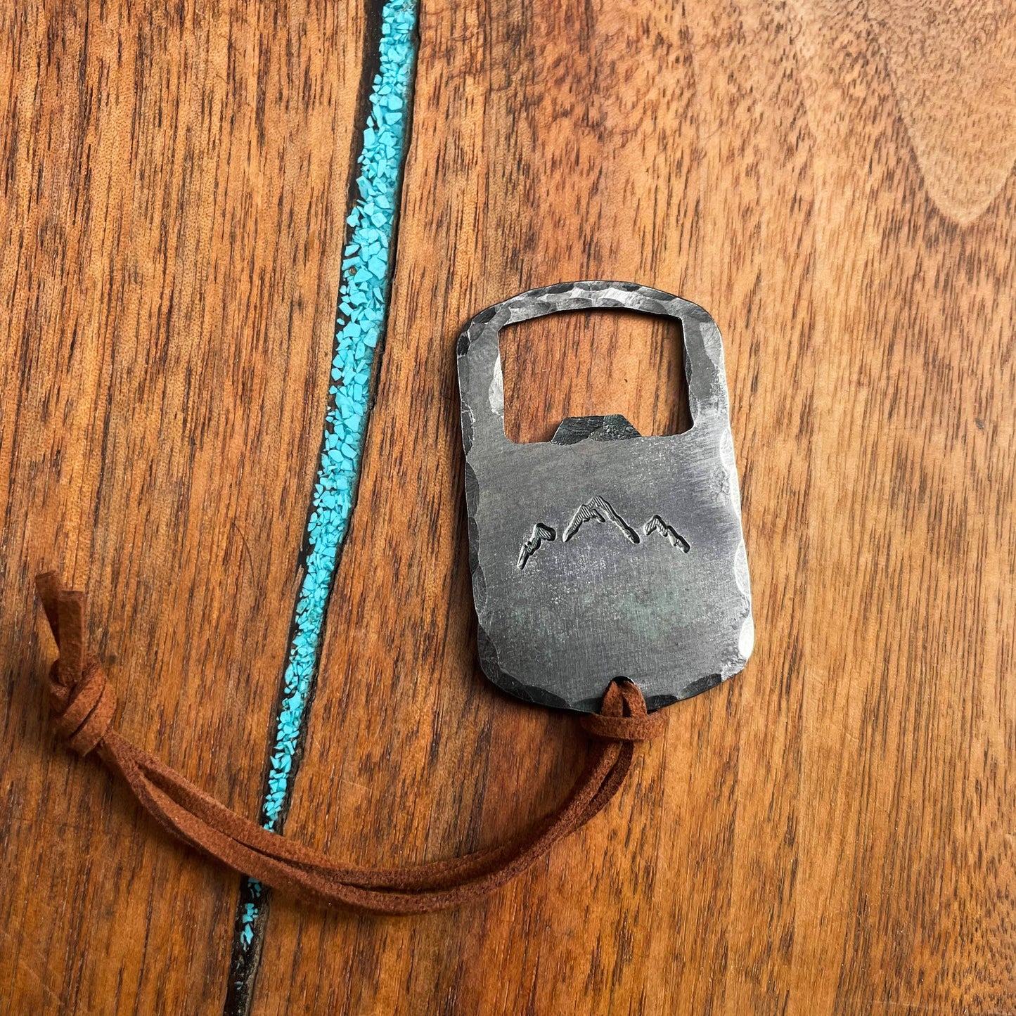 Forged Steel Keychain Bottle Opener - Mountain Peaks - USA