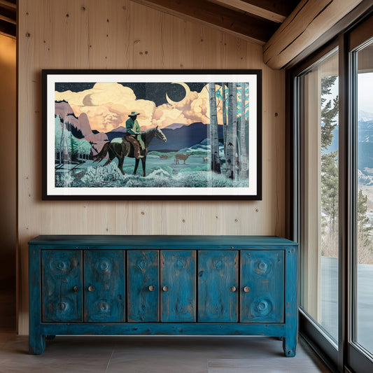 Art Print | Longhorn Cowboy Wall Art | MIDNIGHT ROUNDUP