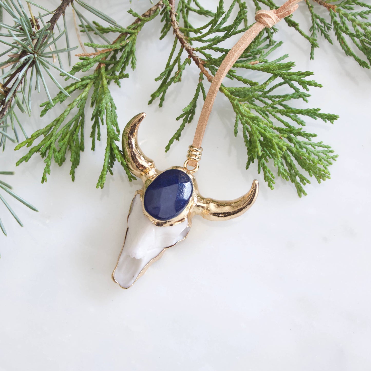 Lapis Lazuli Skull and Suede Christmas Ornaments