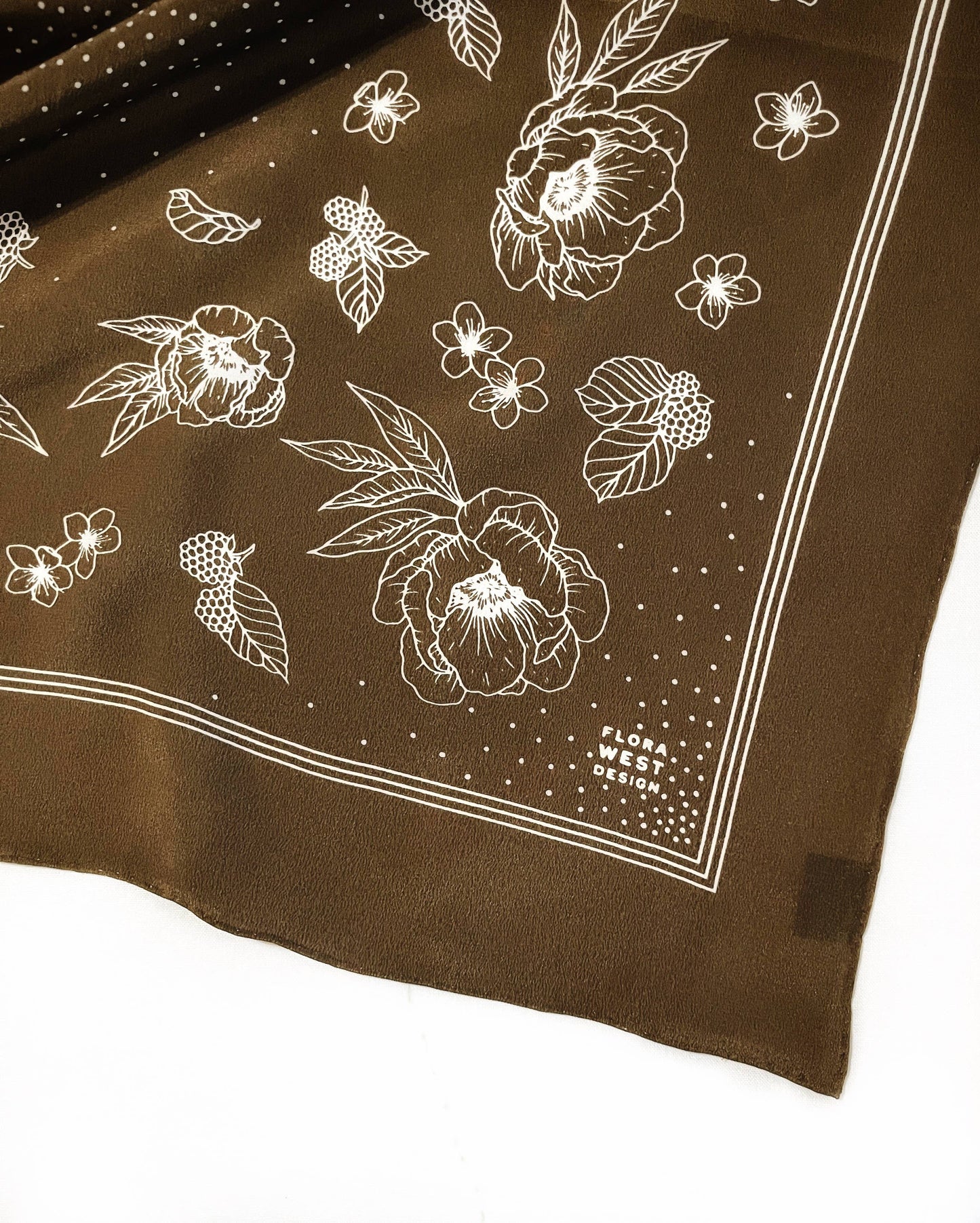 100% Silk Bandana Scarf - Classic Deep Olive Floral Western